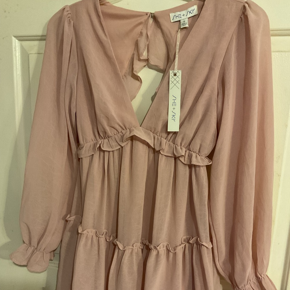 New:SHE SKY LONG SLEEVE S. RUFFLED MINI DRESS OPEN BACK 38C31L